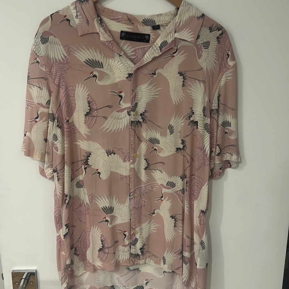 Allsaints Pink Short Sleeve Button Down Size XL